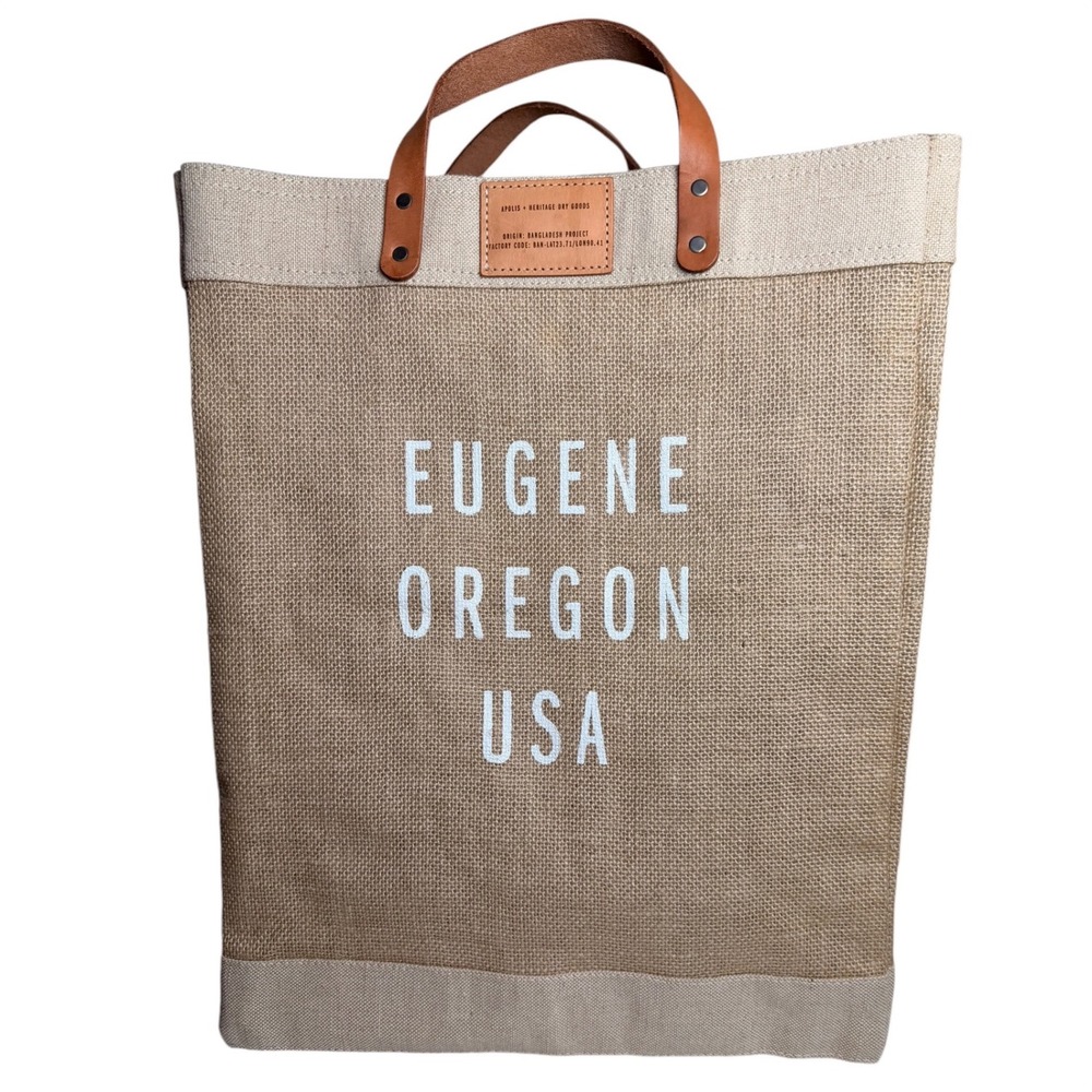 Apolis Heritage Dry Goods Eugene Oregon Issue Market Bag Jute Leather Tote